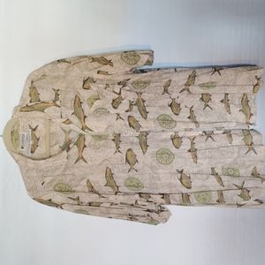 Columbia button down short sleeve shirt fishing theme.